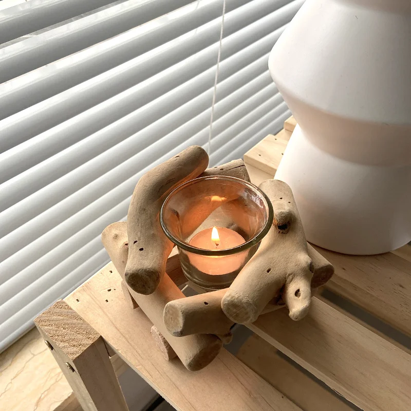 

Home Decoration Candle Container Nordic Retro Driftwood Candlestick Creative Minimalist Home Soft Outfit Modern Decoration