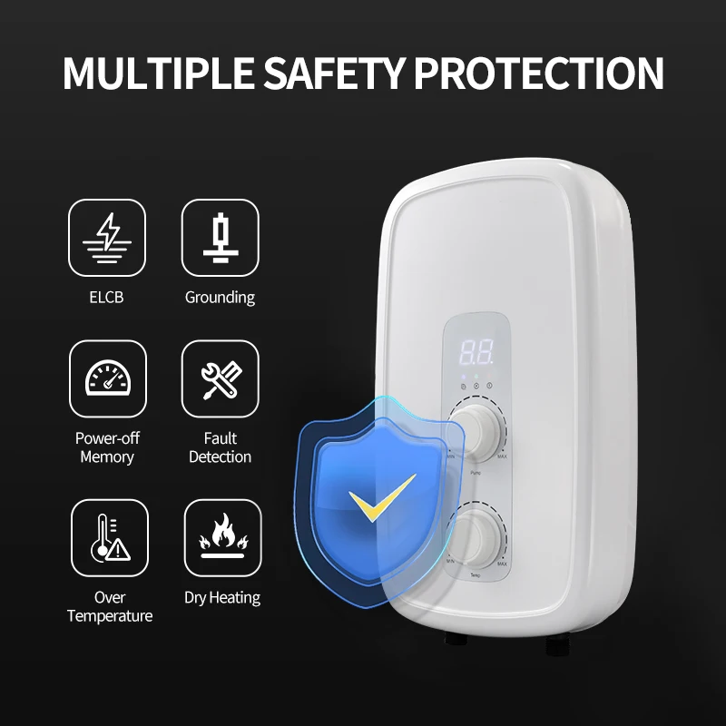 Pump Design Plastic LED Hotel Use Bathroom Fast Heating Tankless Electric Water Heater 220V