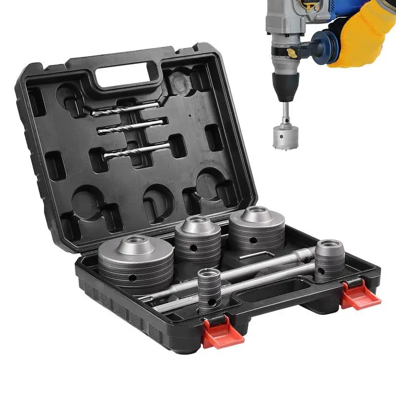 

Concrete Hole Saw Kit 10 Pcs Stone Drill Bit Kit Impact Resistant Portable Masonry Hole Saw For Sewer Concrete Wall Cement Wall