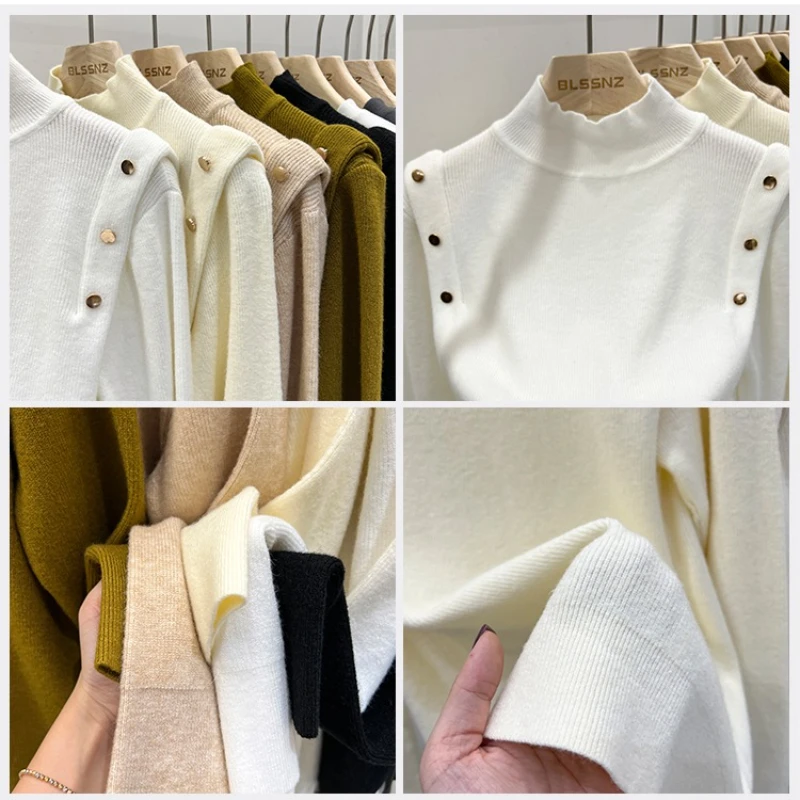 AOSSVIAO 2025 Button Turtleneck Knitted Sweater Women Pullovers Autumn Winter Basic Women Sweaters Fit Soft Warm Tops