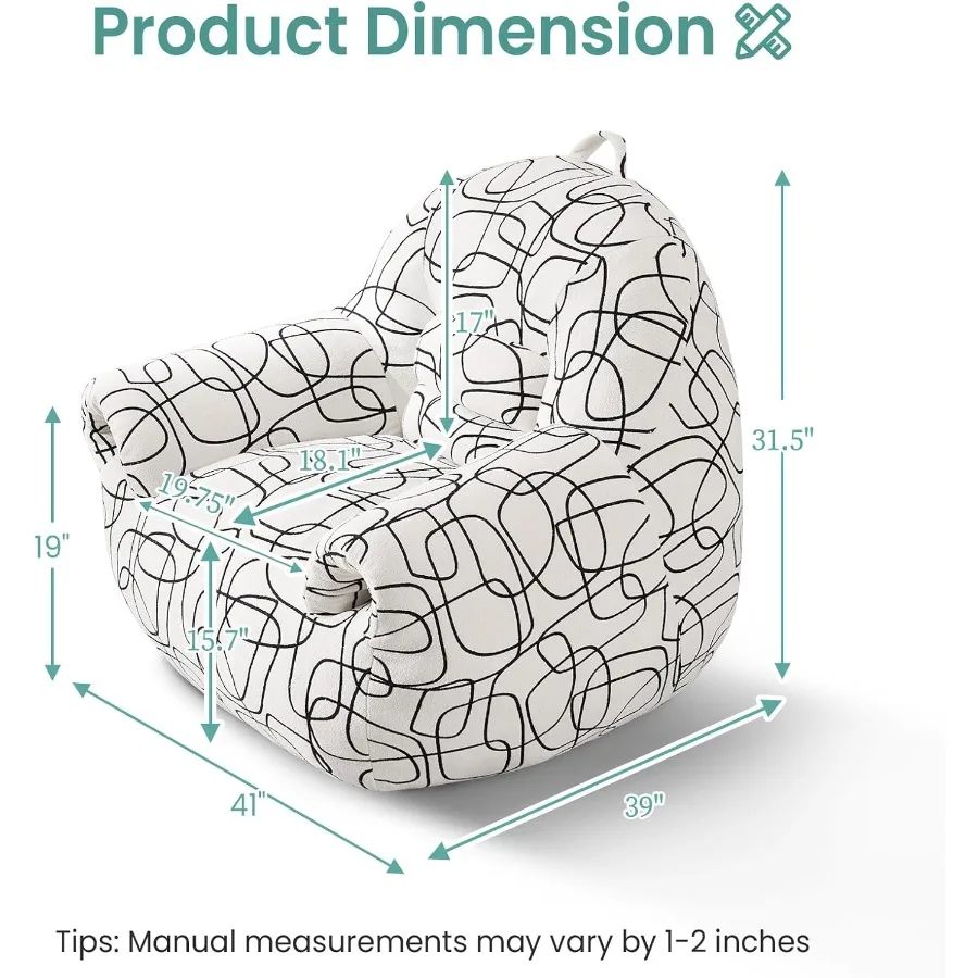 كراسي بين باج للبالغين مع مساند للذراعين ووسادة إسفنجية عالية الكثافة كرسي مريح لغرفة المعيشة وغرفة القراءة