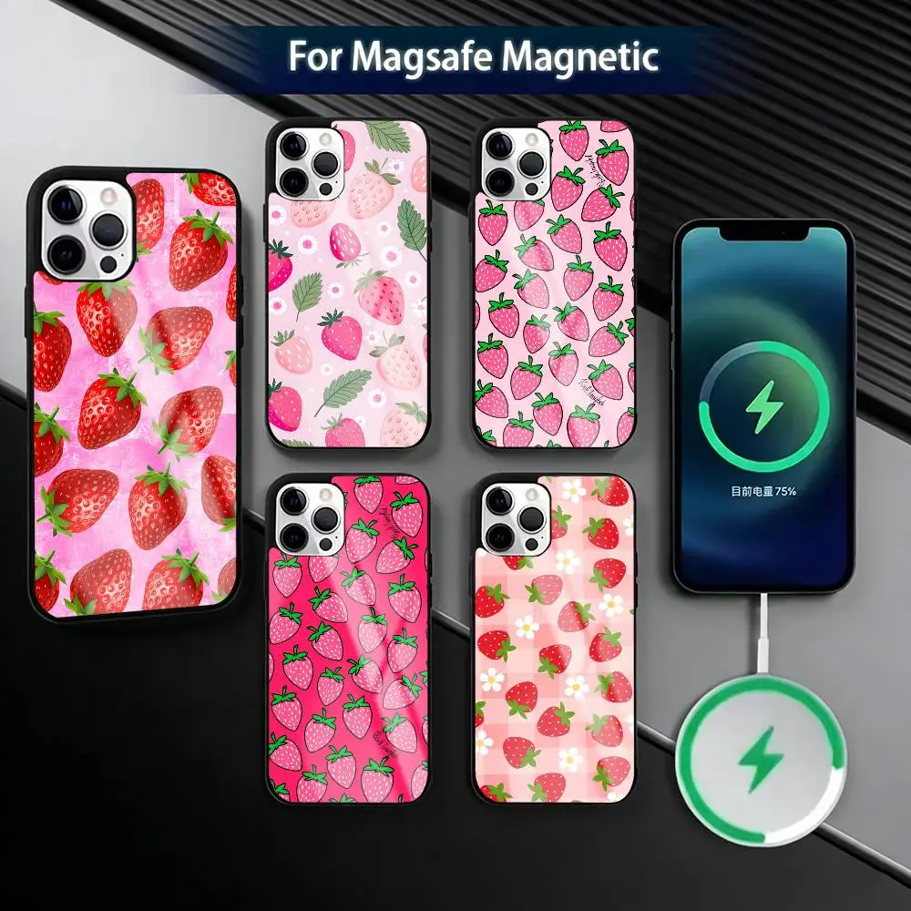 

Cute Strawberry Phone Case For iPhone17,16,15,14,13,12,11 Plus,Pro Magnetic For Magsafe Wireless Charging