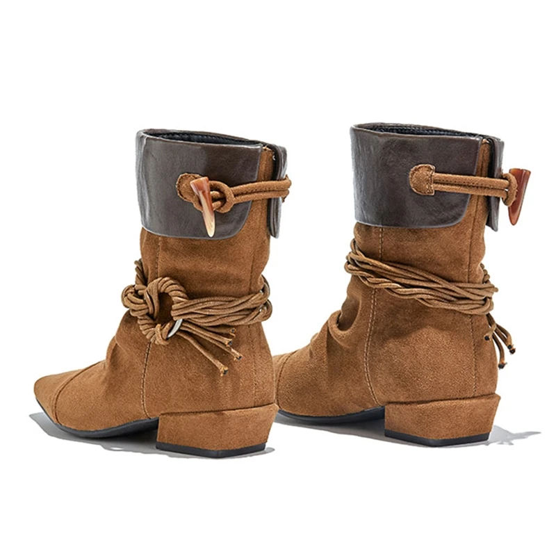 2025 جديد المرأة أحذية رعاة البقر الغربية أشار تو الرجعية النساء حذاء من الجلد و أحذية بوت قصيرة حجم كبير مطوي متسابق الأحذية النسائية #5