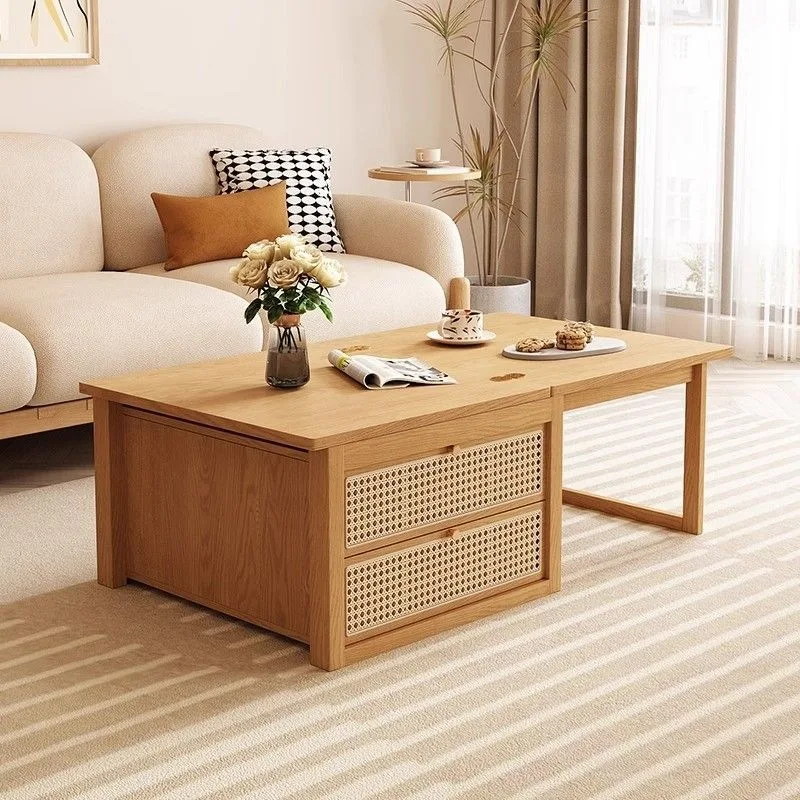 Folding coffee table small apartment solid wood tea table multi-functional tea table combination household living room bay windo