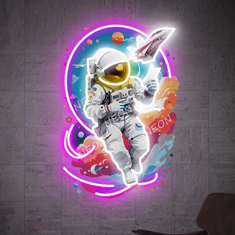 Space Astronaut Neon Sign UV Print Led Neon Art for Home Galaxy Neon Signs Bedroom Home Wall Decor Wall Art Light Lamp Cute Gift