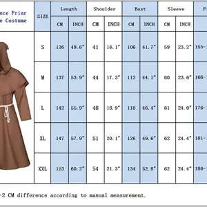 زي تأثيري ساحر الهالوين ، رداء مقنع في العصور الوسطى ، أردية راهب ، كاهن ، ملابس قديمة ، بدلة مسيحية ، راهب أفضل 8 أزياء ساحر ذكور مبيعا - رقم 5