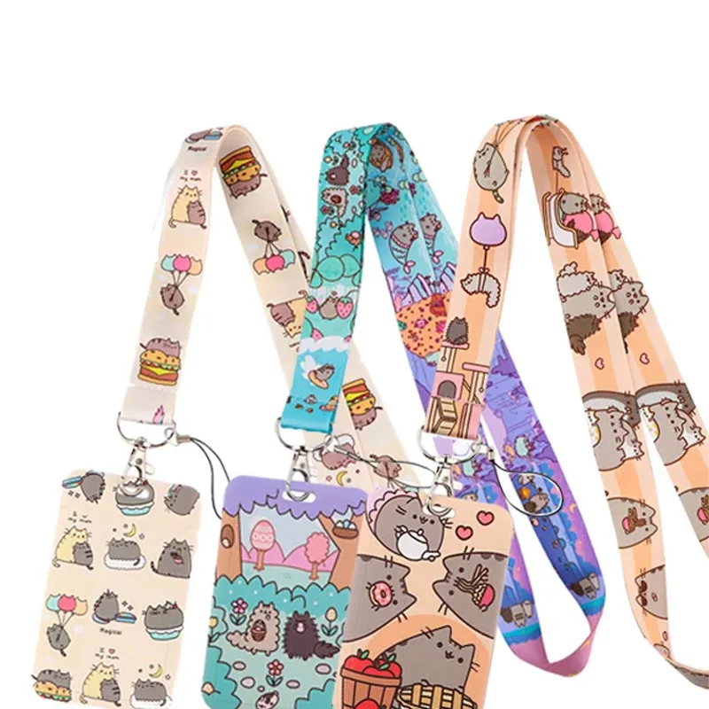 Pusheen Students Lanyard Polyester Material Cartoon Anime Figures Fat Cat Card Holder Phone Rope Accessories Keychain Decoration