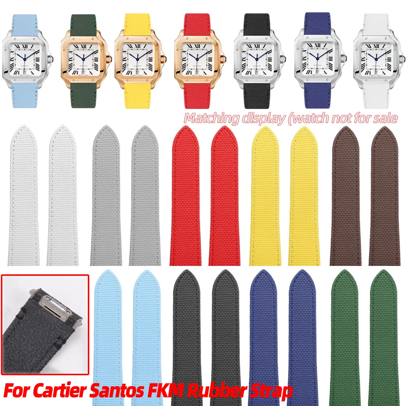 

19mm 21mm Original Steel End Link strap For CARTIER Santos 100 Women Men Watch Quick fit FKM Rubber leather watchband accessori