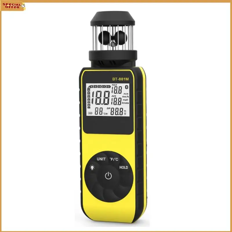 

A69Z BT-881M Цифровой анемометр Измеритель ветра — портативный с 360° ° Вращение для измерения скорости и температуры ветра