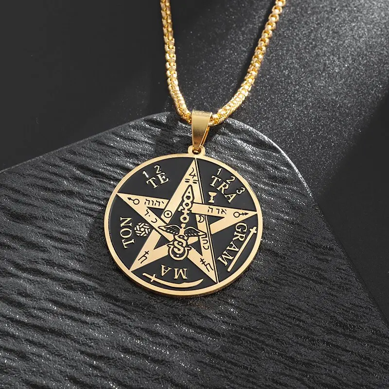 Trend Hexagram Star of David Round Medal Pendant Necklace for Men Women Hip Hop Rock Party Jewelry