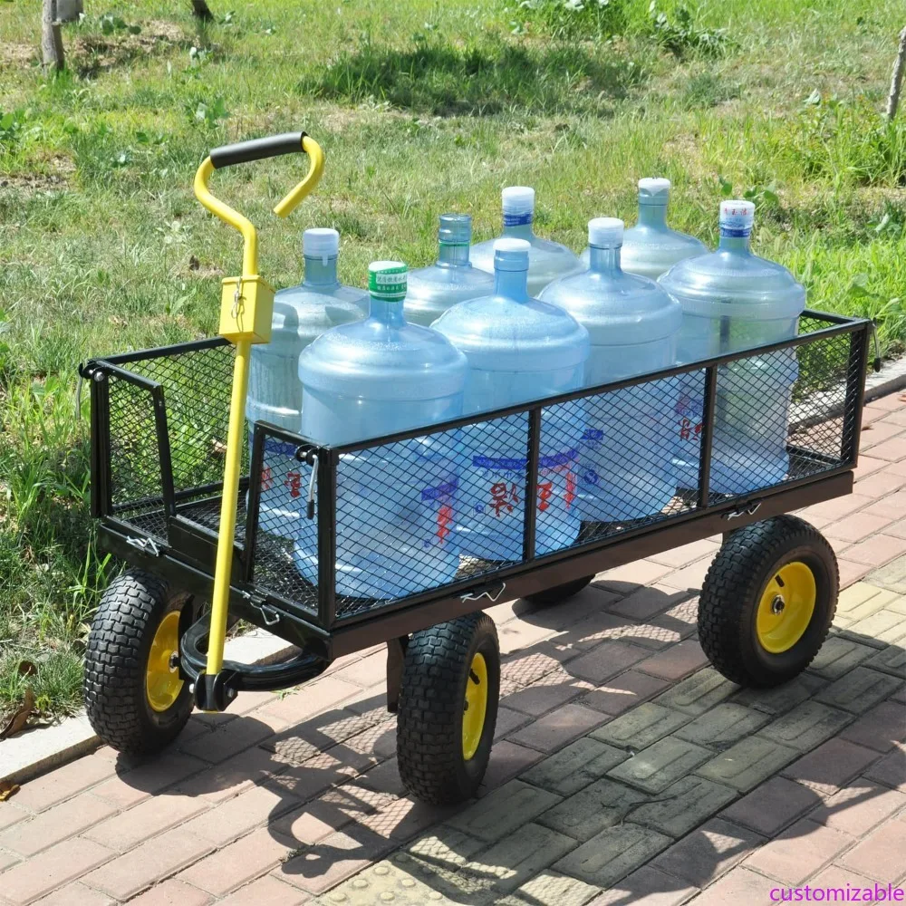 

Sturdy Garden Wagon with 880 lbs Load Capacity, Durable Yellow and Black Utility Cart for Hauling Firewood and Yard Waste