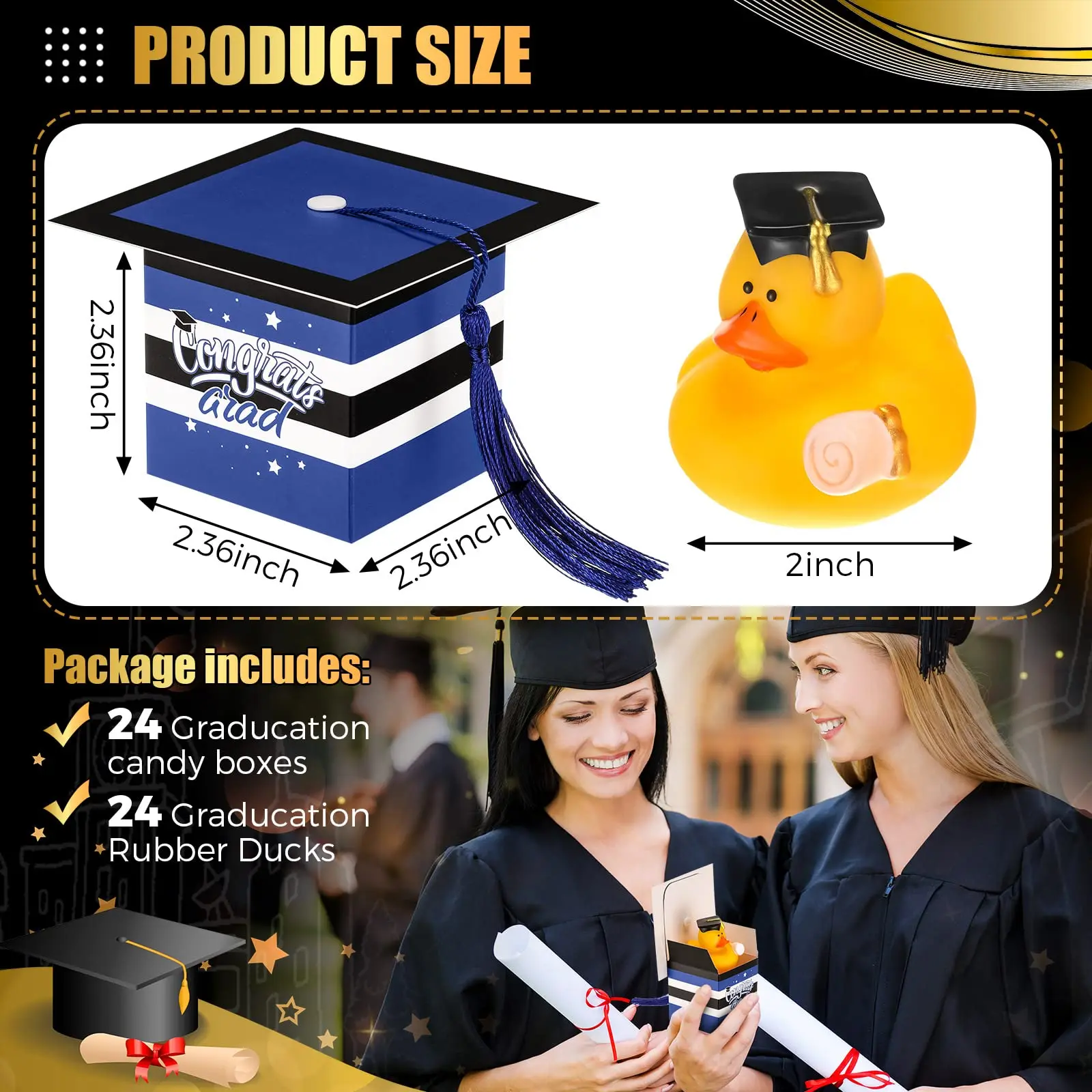 24/48 Sets Graduation Rubber Duck Cap Gift Boxes with Mini Grad Bulk Grad Party Favor Grad Candy Boxes for Graduation