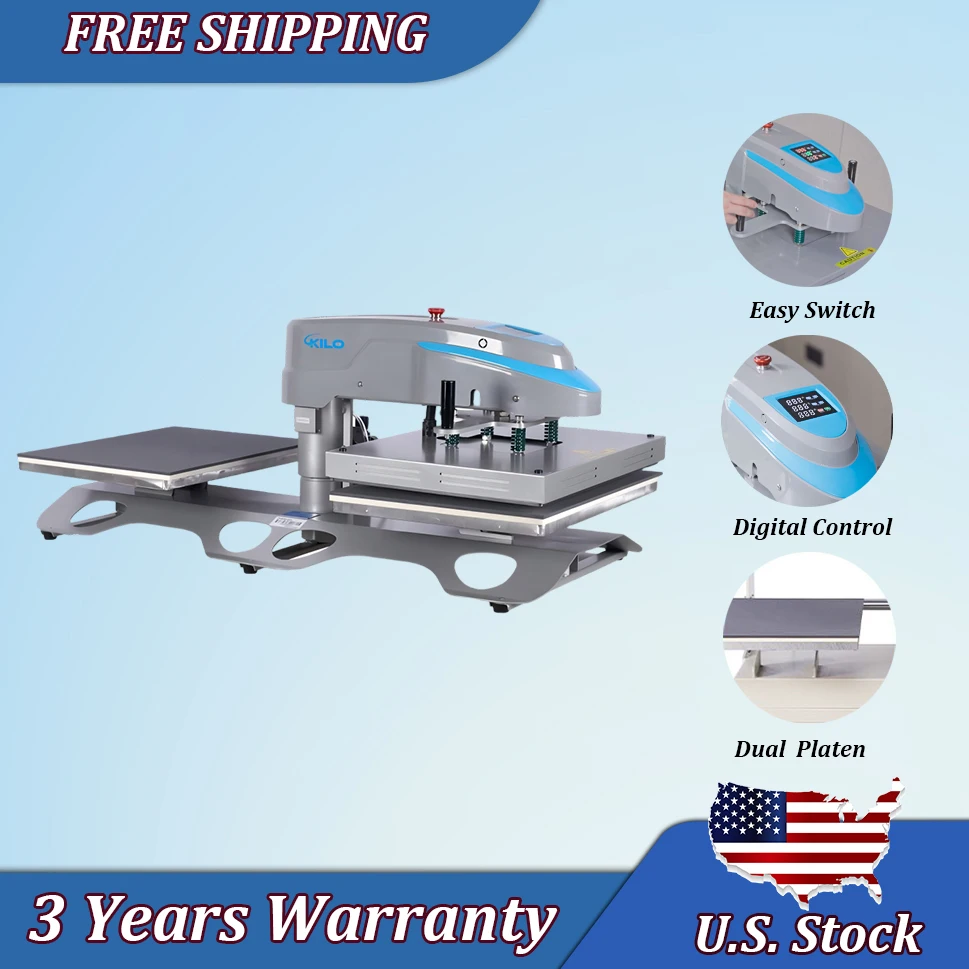 16 x 20인치 열 프레스 기계, 승화용 듀얼 플래튼 스윙 헤드 열전사, 가정용 DIY 공압식 LCD 화면 제어 에어 스프링