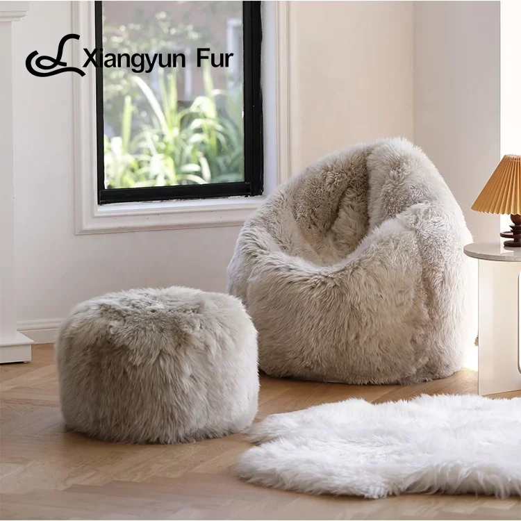 New Design Indoor Furniture Sheepskin Beanbag Soft Relax Lazy Sheepskin Chair