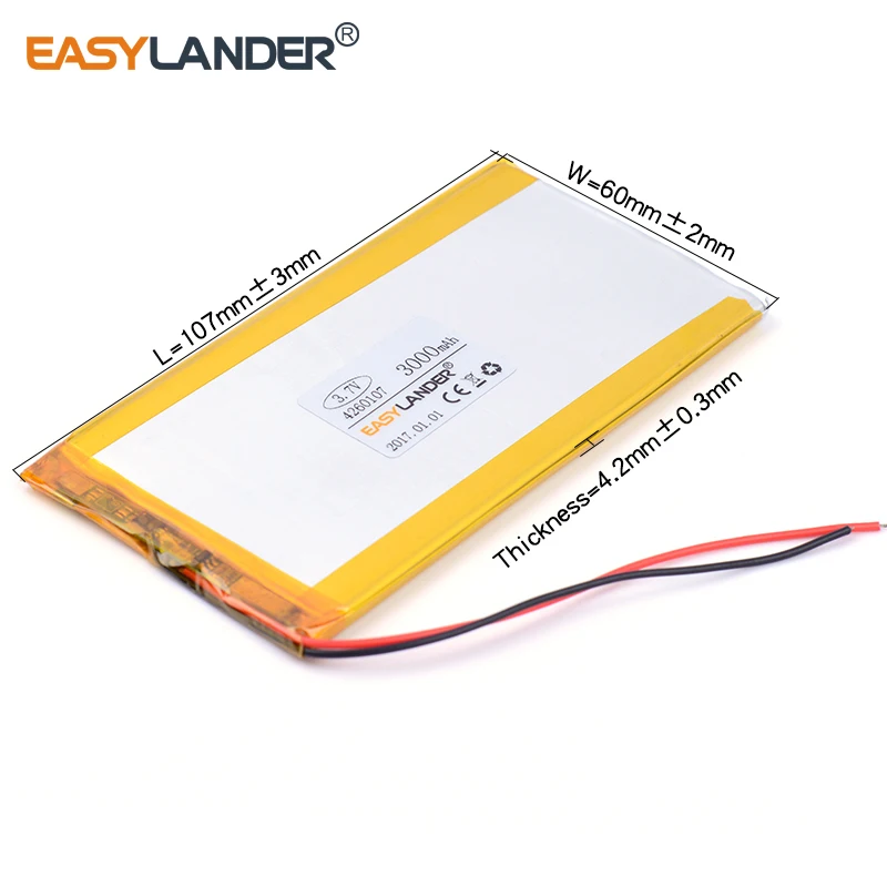 4260107   3,7 В, 3000 мАч, литий-полимерная литий-ионная аккумуляторная батарея для подходящих аккумуляторов для планшетов, внешний аккумулятор 4060105