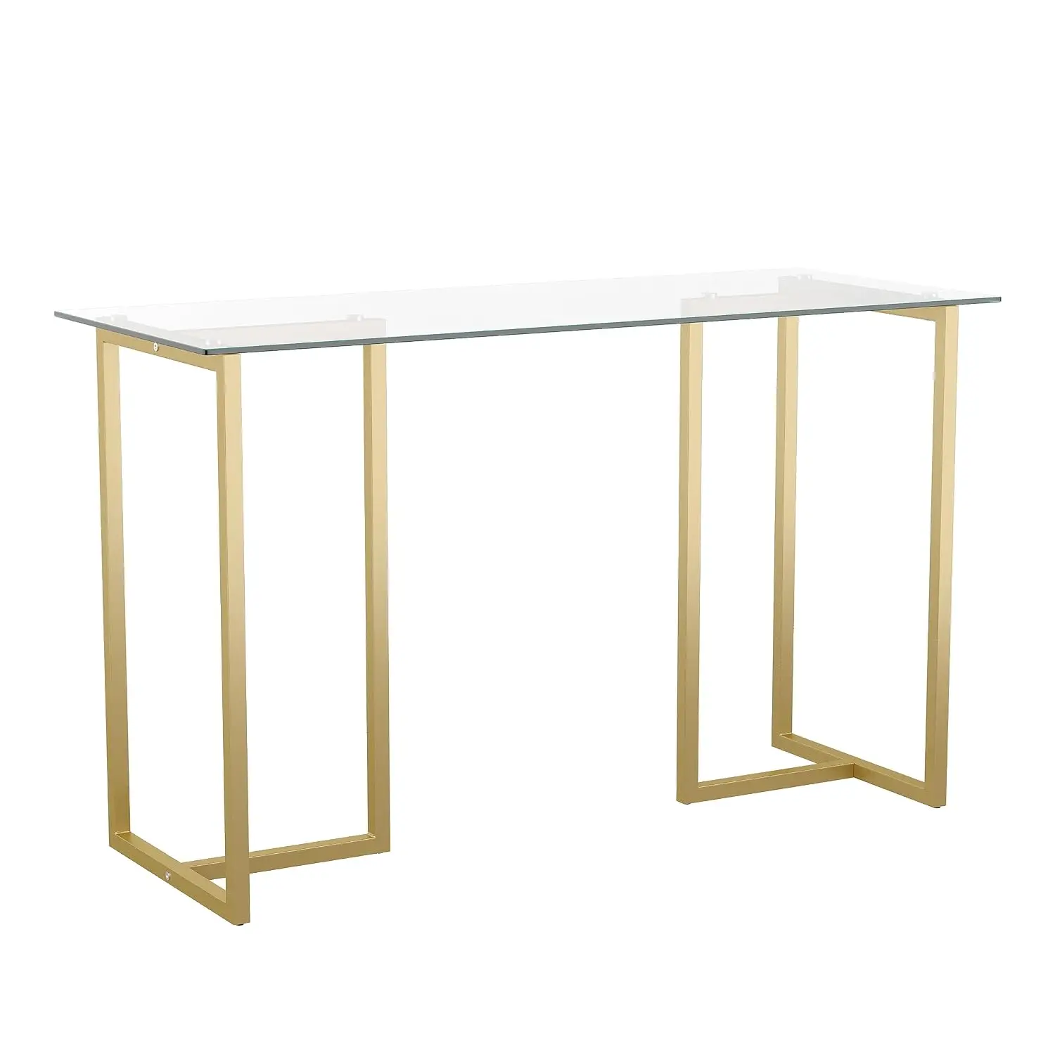 Glass Top Home Office Desk, Polished Brass Metal Frame, Tempered Glass Workstation, Modern Study Room, 47x24x30in, Customized