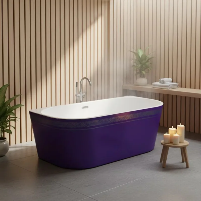 Sleek Purple  Acrylic Freestanding Soaking Bathtub Drainer Modern for Adults' Indoor Use Essential for Hotels Villas Apartments