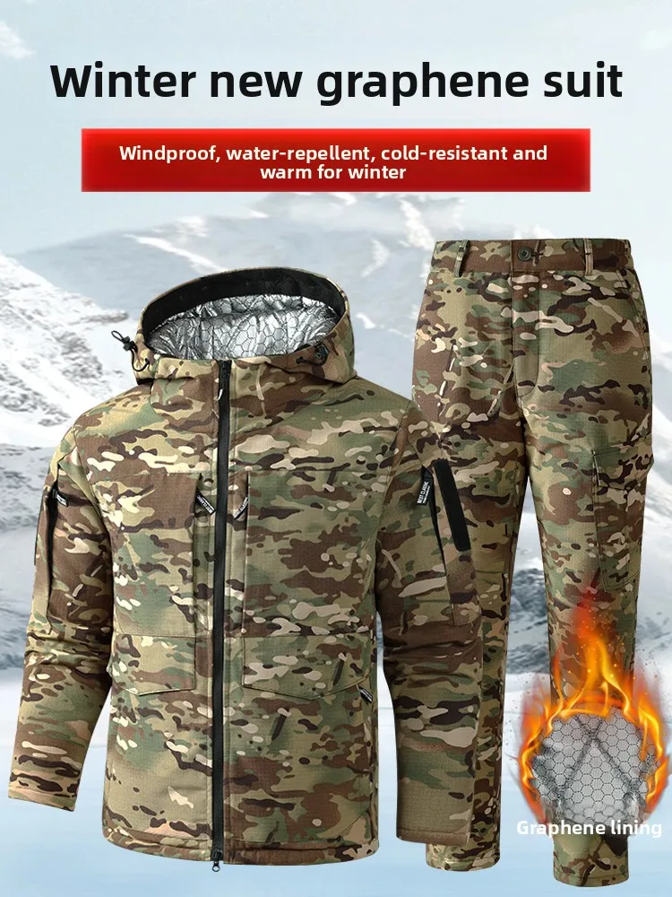 

Men's Work orm Cotton Jaet aphene Thiened Cotton Padded Camouflage Coat And Pants Set Warm And Durable for Winter