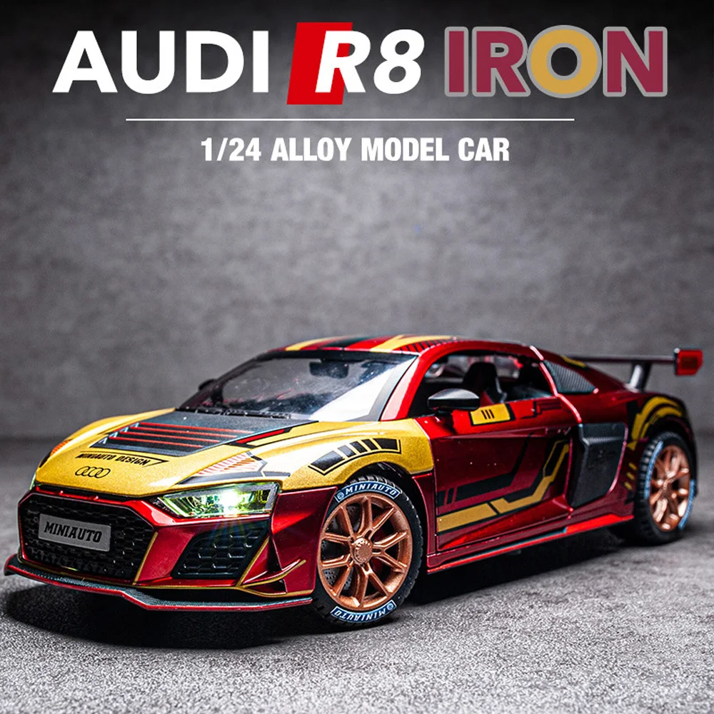 1/24 Audi R8 Track Edition Sports Car Alloy Acousto-Optic Model Doors Open Collectibles Boy Best Gift Furniture For Display