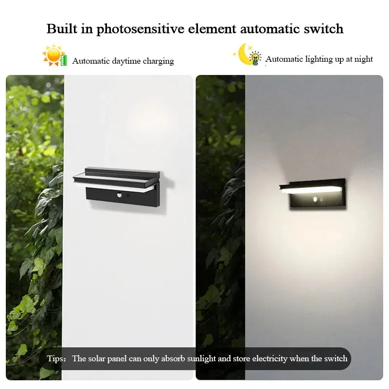 Solar Power Wall Lamp IPX5 Waterproof Garden Lights Motion Sensor  Energy Saving Light for Exterior Spot Porch Yard Lighting