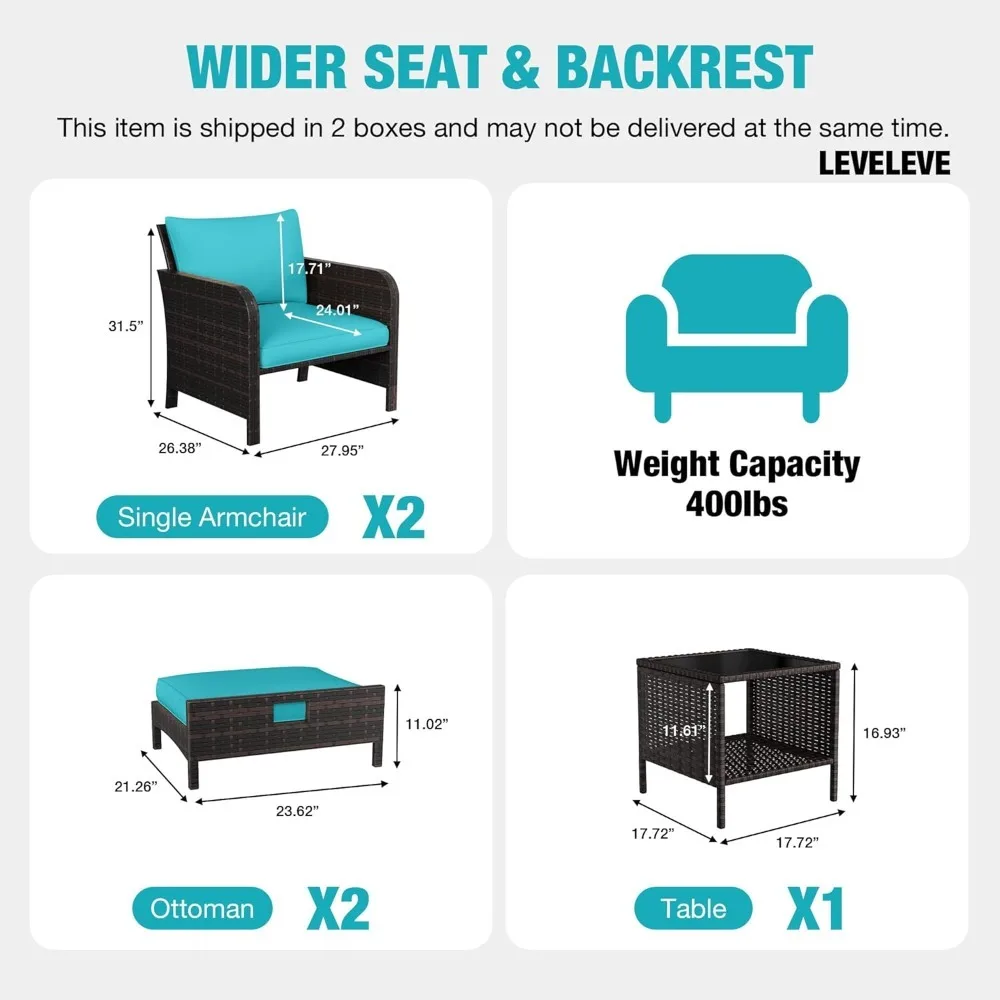 

Patio Conversation Set 5 Piece, Balcony Furniture Outdoor PE Rattan Wicker Lounge Chairs with Soft Cushions, Customized