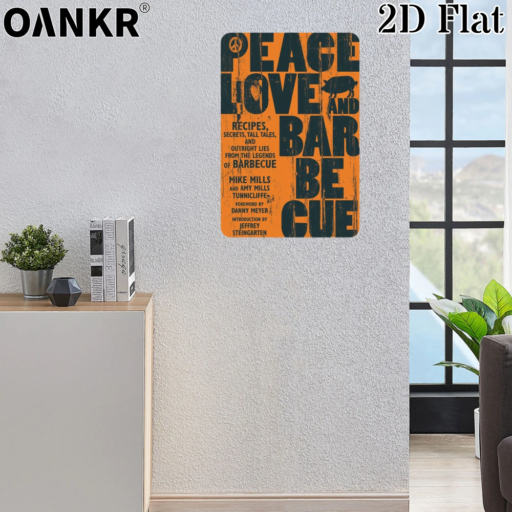 Peace Love BBQ Metal Tin Sign Retro Vintage Wall Art Decor Plaque for Barbecue Grill Area Backyard Patio Home Kitchen Decoration