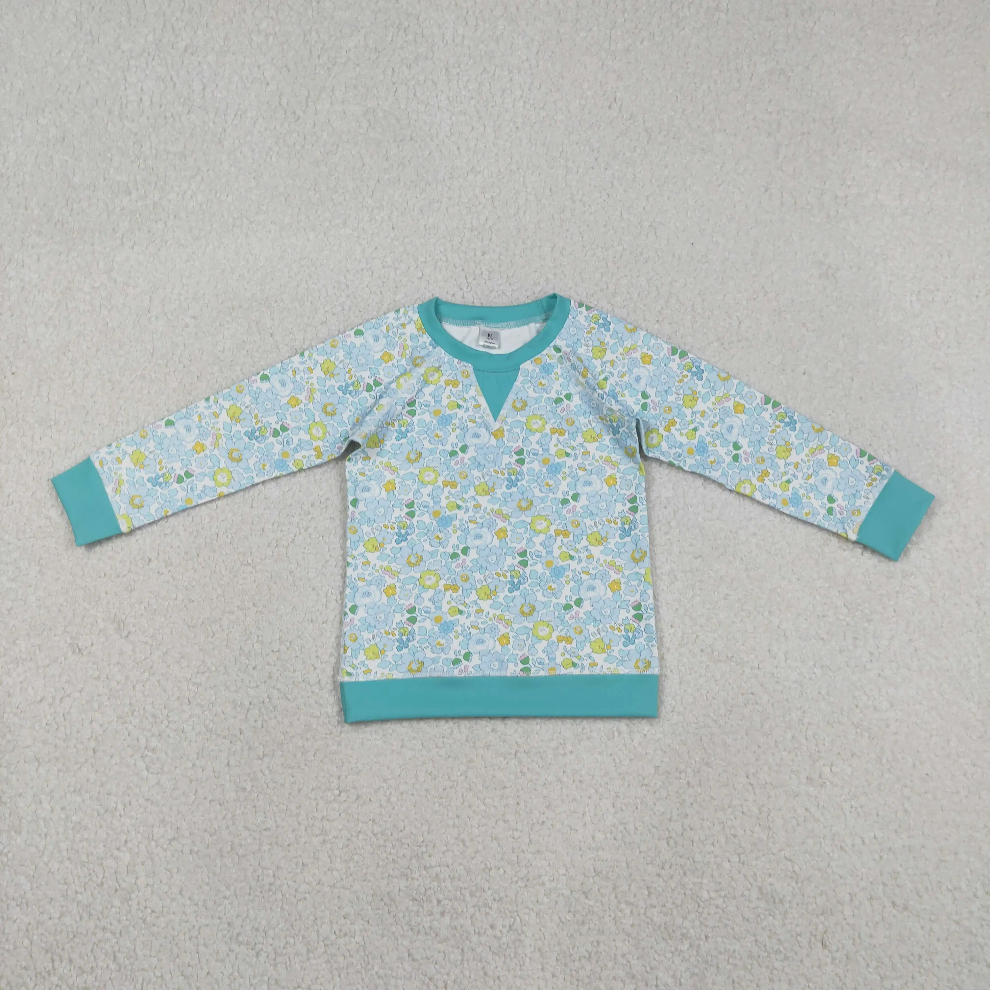 

X12.17 GT1294 New Spring Baby Boy Shirts Blue-Green Floral and Leaf Yoga Long-Sleeved Top