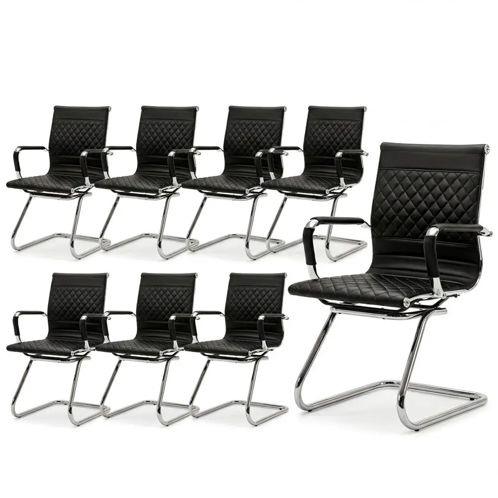 

Office Conference Room Chairs Set of 8Waiting Room Chairs with ArmsReception Chairs with Sled Base, PU Leather Stationary Desk