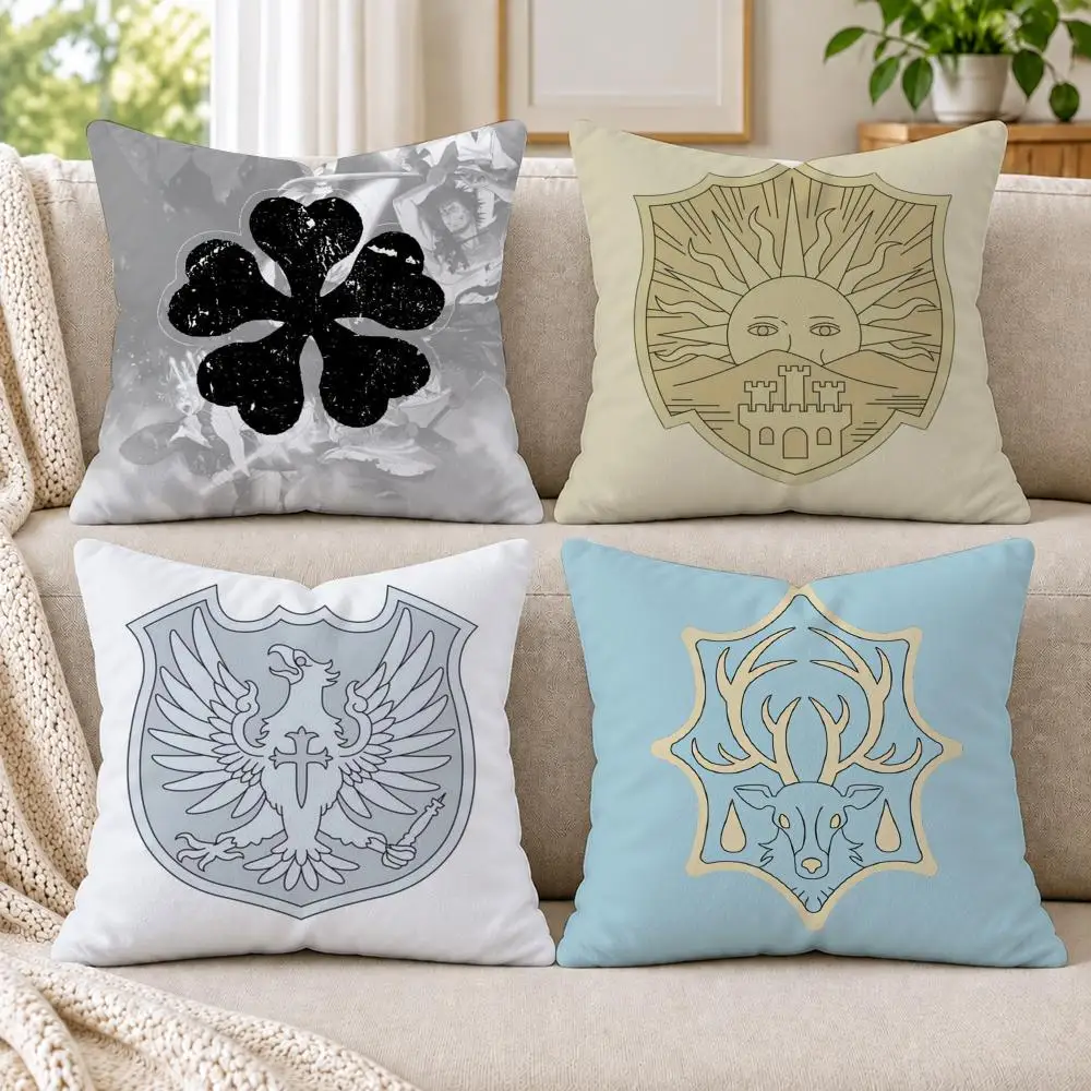 B-Black C-CloverS Cushion Cover Short Plush Double-Sided Printing Sofa Bedroom Living Room Throw Pillow Cover Home Decor