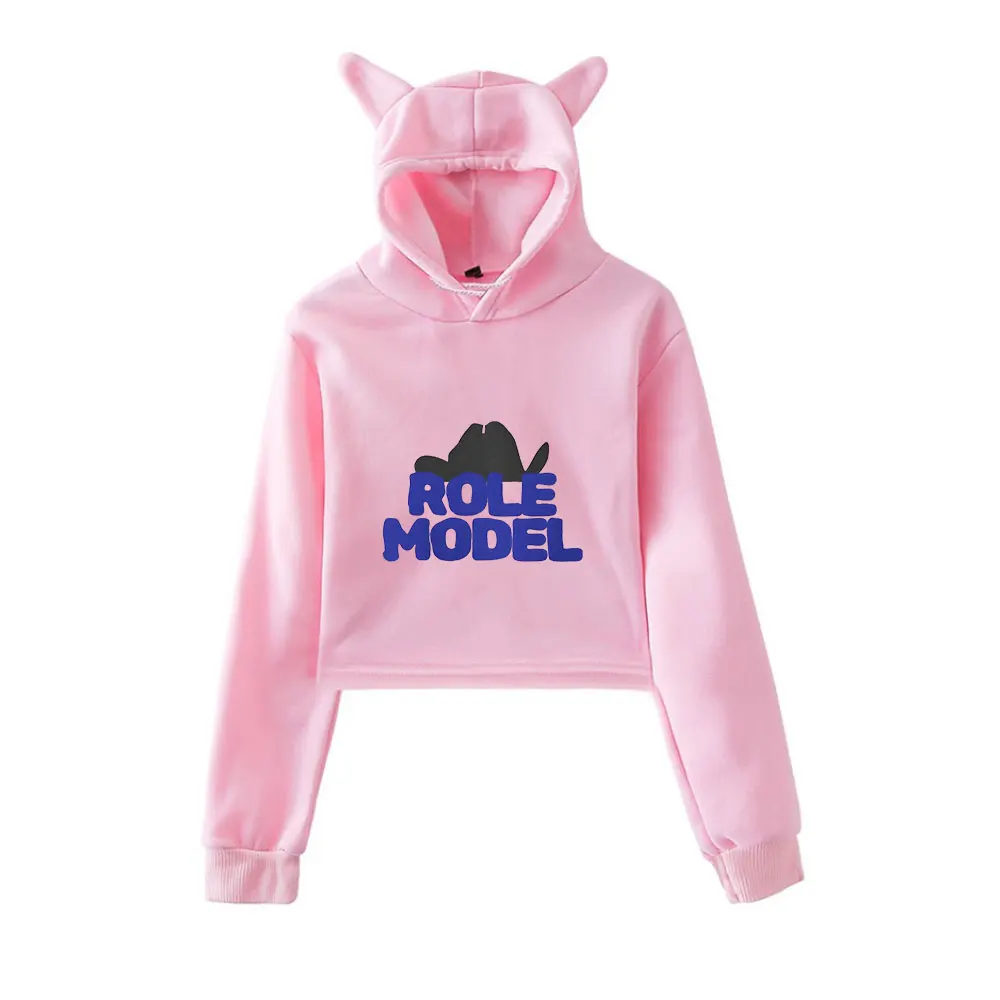 Role Model Merch Vintage 90s Streetwear logo Hoodie Hoodies Sweatshirts for Girls Cat Ear Crop Fashion Sports Pullover
