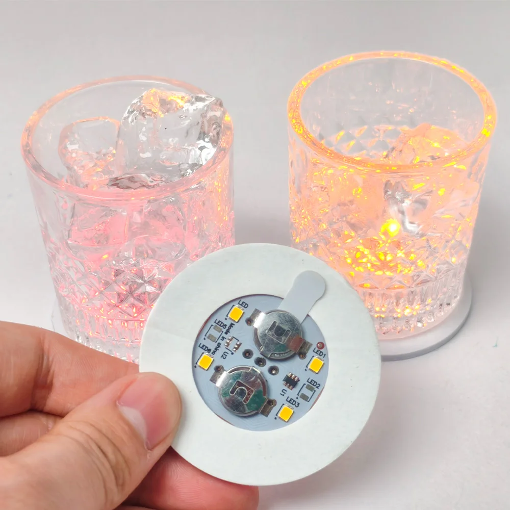 

5PCS 6CM LED Coaster Glowing Decor Sticker Luminous Colorful Flashing Bottle Sticker Light-emitting Wine Bottle Cup Decor
