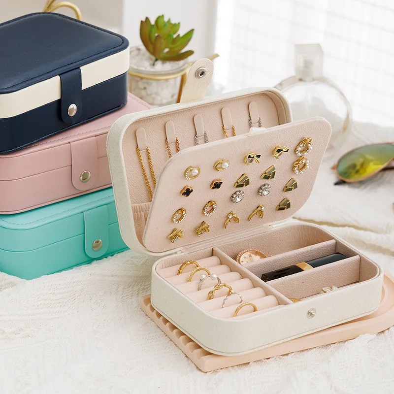 

Storage Box Travel Organizer Jewelry Case Leather Storage Earrings Necklace Ring Jewelry Organizer Display