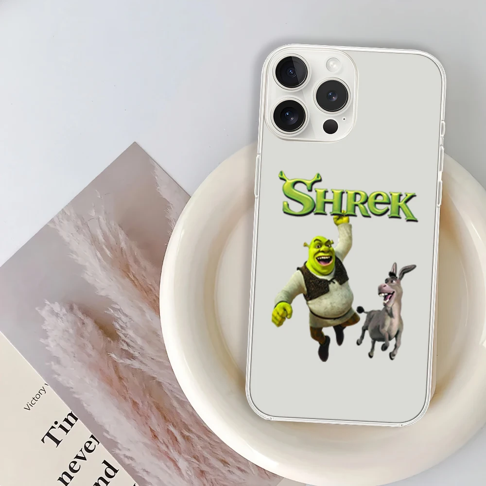 Cartoon S-Shreks Phone Case for iPhone 12 11 13 14 15 16 Max Pro Plus Transparent Soft Shell