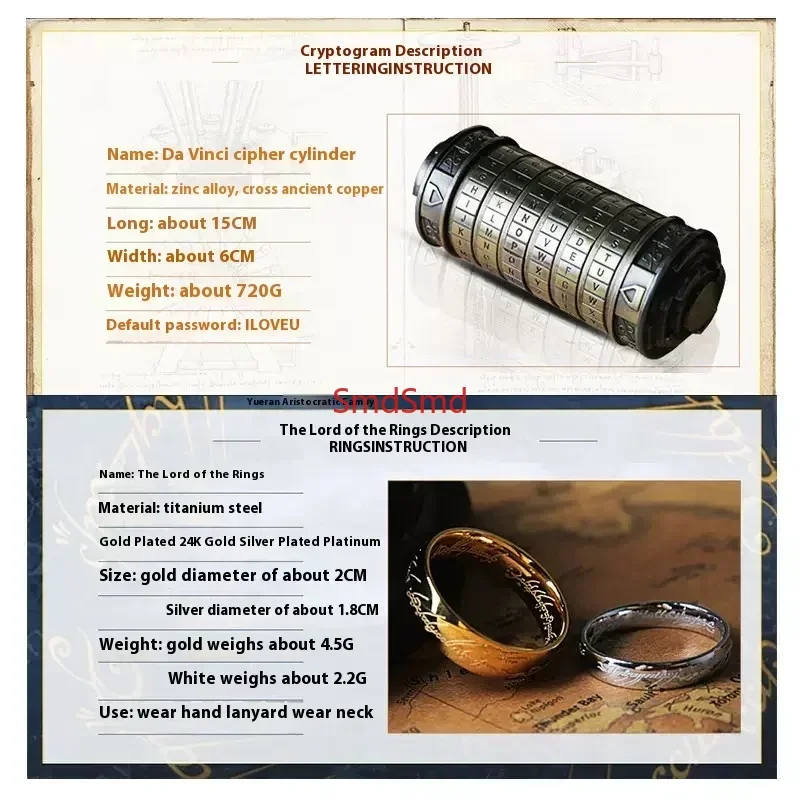 Password Lock and Gift Box Cylinder Retro Password Puzzle Hidden Compartment Couple Ring Valentine's Day/birthday Gift