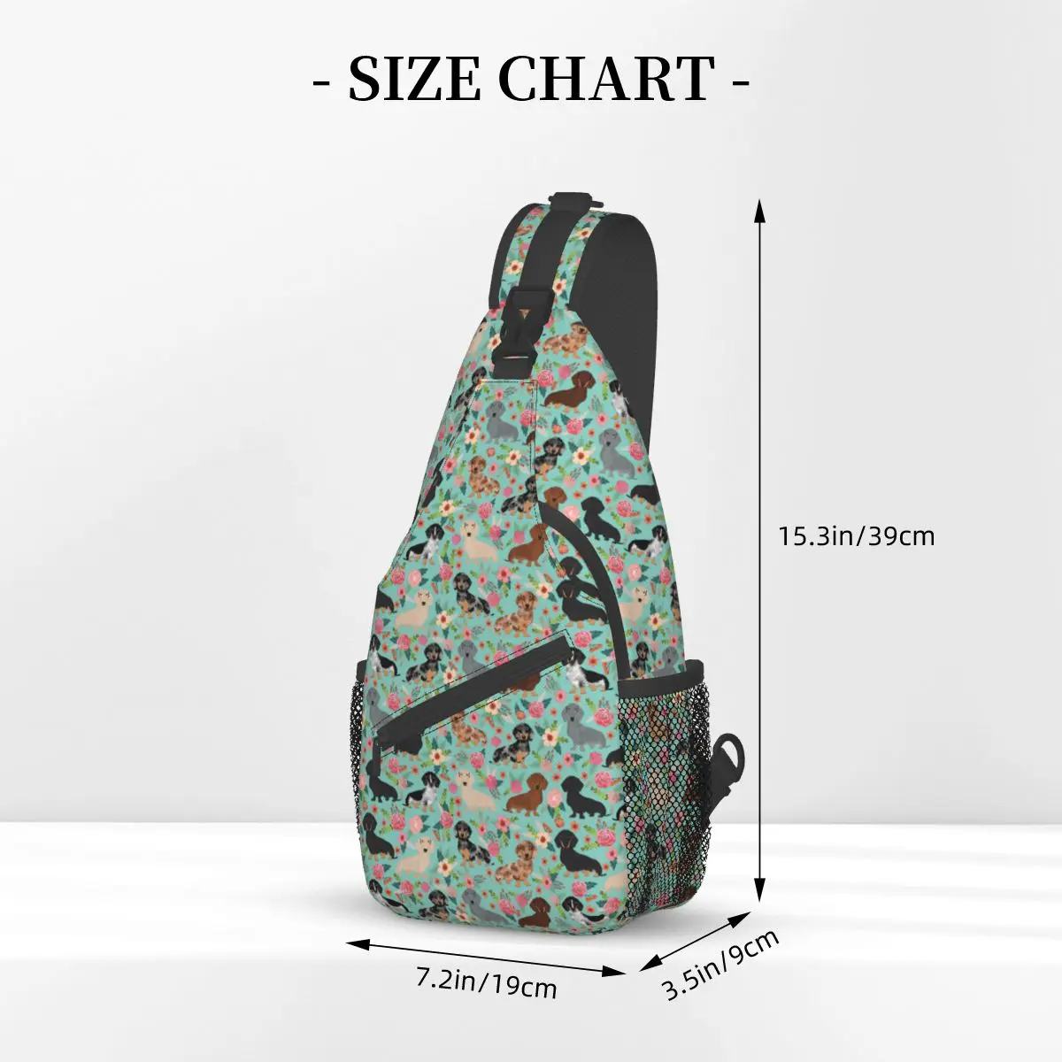 Teckel Bloemen Vintage Florals Hond Crossbody Sling Tassen Borst Zak Dier Schouder Rugzak Dagrugzak Reizen Wandelen Travel Pack