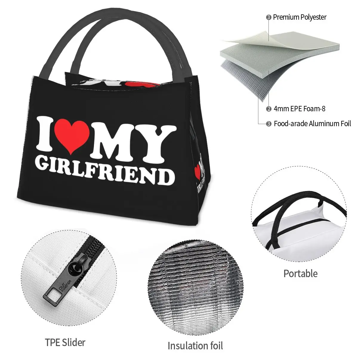 أنا أحب صديقتي أكياس الغداء معزول بينتو صندوق المحمولة حقيبة الغداء نزهة أكياس برودة حقيبة حرارية للمرأة طالب المدرسة