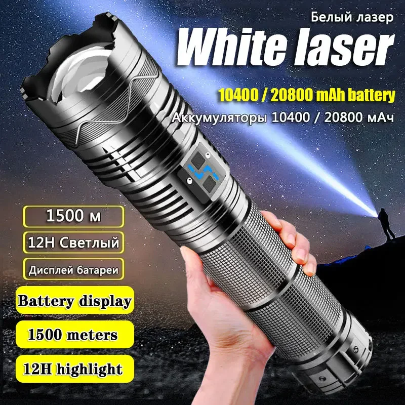 Powerful LED Flashlight Super Bright Spotlight Long Range Zoomable Emergency Torch Outdoor Tactical Flashlight Power Display