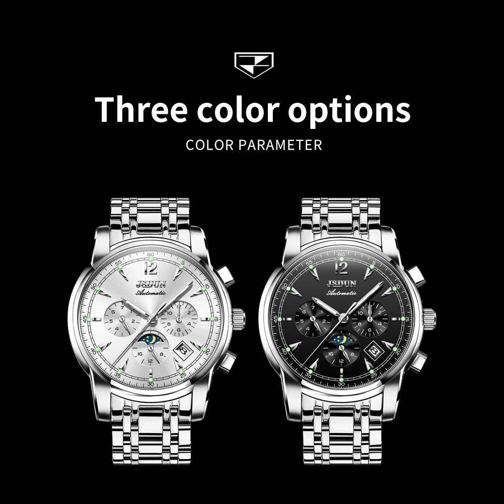 JSDUN 8750 Men Watch Original High end Waterproof Luminous Moon Phase Multi functional Brand Men Automatic Mechanical Watch Gift