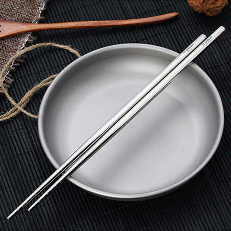 Tiartisan Titanium Square Chopsticks Titanium Sushi Hashi Chinese Japanese Chopsticks 1 Pair 195mm/230mm For Outdoor Picnic