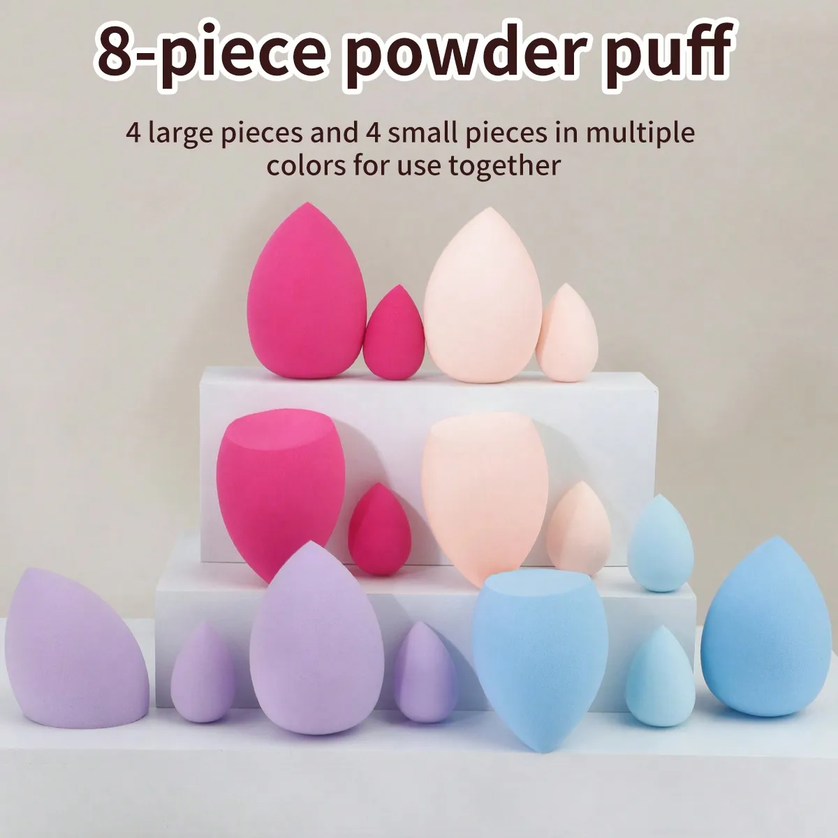 8 Pcs Large & Mini Teardrop Shaped Makeup Blending Sponge Soft Foam Wet‑dry Applicator For Foundation Concealer Detail Makeup