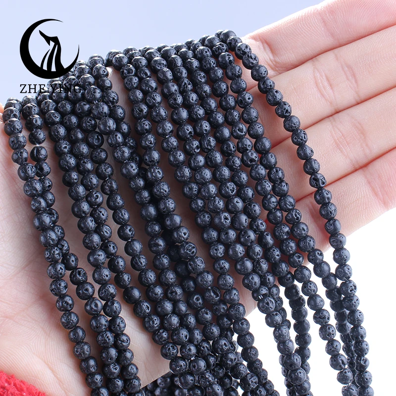 

Zhe Ying 4mm Round Lava Beads Natural Round Loose Stone Beads for Jewelry Making DIY Bracelet Accessories