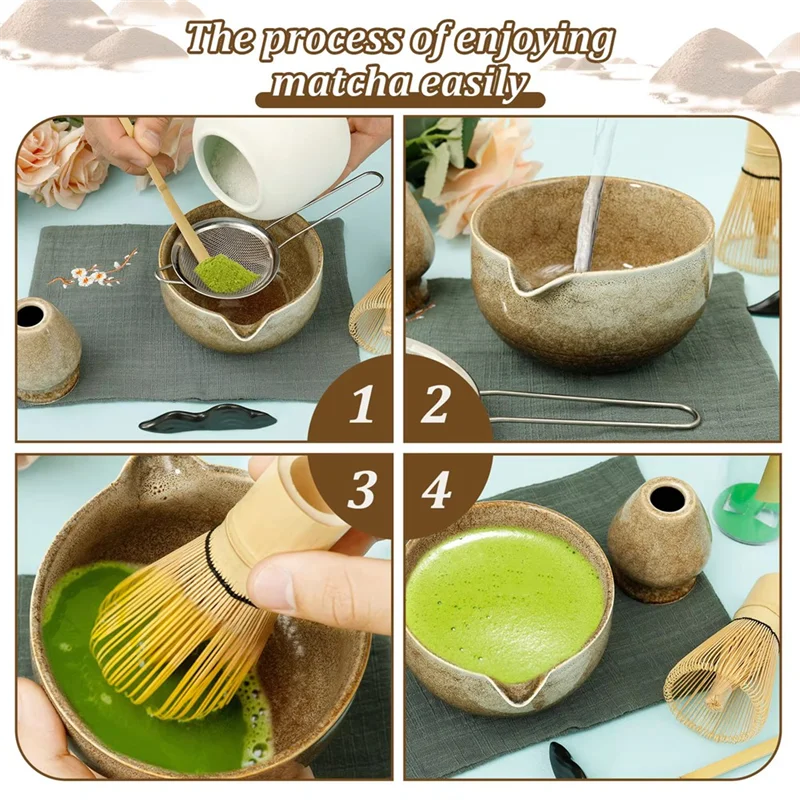 

ABMS-7PCS Matcha Whisk Set For Tea Lover Matcha Kit Set Includes Bowl Whisk Scoop Sifter For Home Camping Art Of Tea