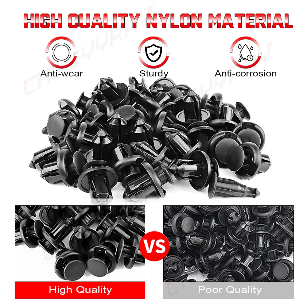 XWQHJW 100PCS Black Plastic Auto Fasteners Rivets Clips Vehicle Car Bumper Door Panel Fender Liner Clips Retainer