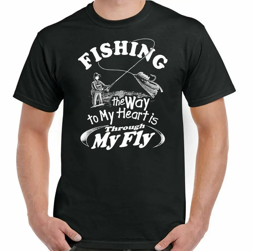 Fishing T-Shirt Fisherman Through My Fly Mens Funny Angler Rod Reel Tackle Top