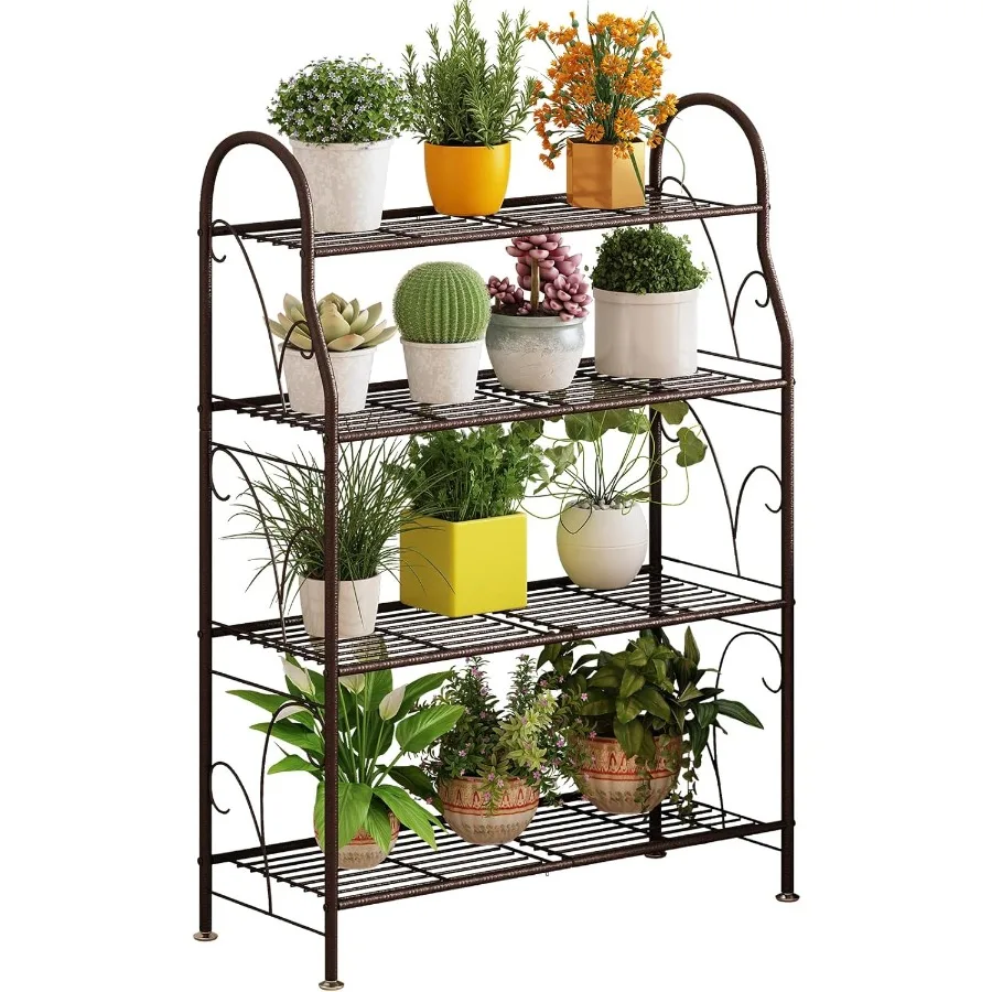 

Подставка для растений, внутренняя и наружная полка для растений, 4-х уровневая металлическая угловая подставка для цветов, несколько держателей для патио, сада, балкона, Livin