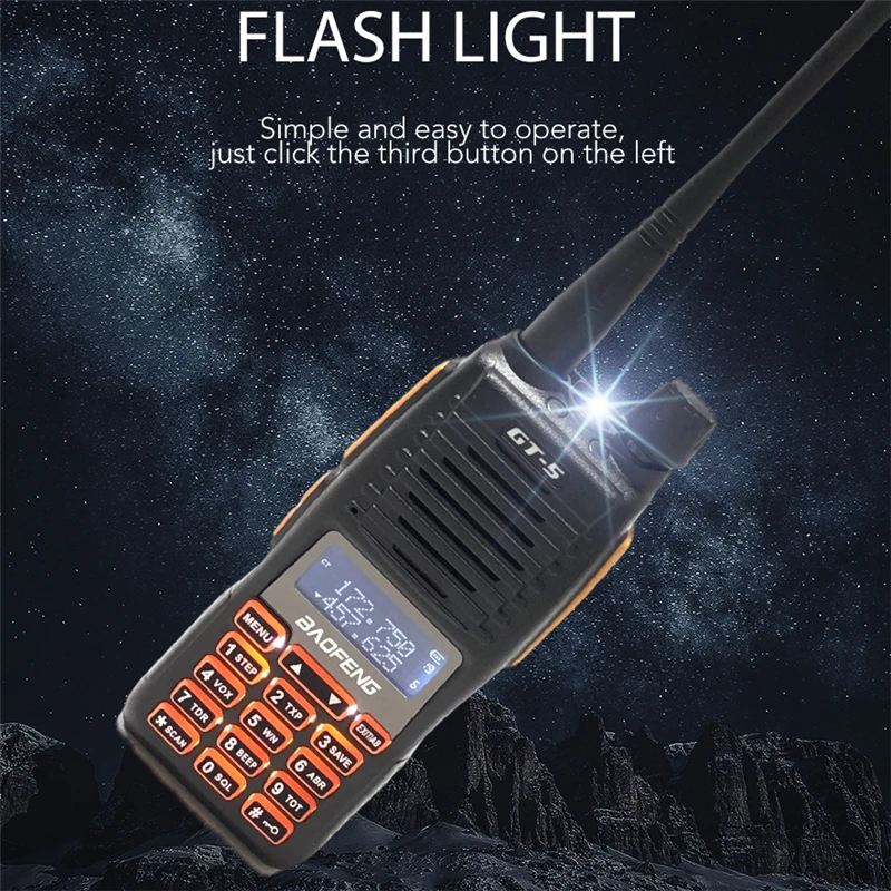 Baofeng GT-5 5W Powerfull Walkie Talkie HF Transceiver Tahan Air IP54 Radio Ham 2 Arah Daya Tinggi Dual Band PTT Radio Portabel