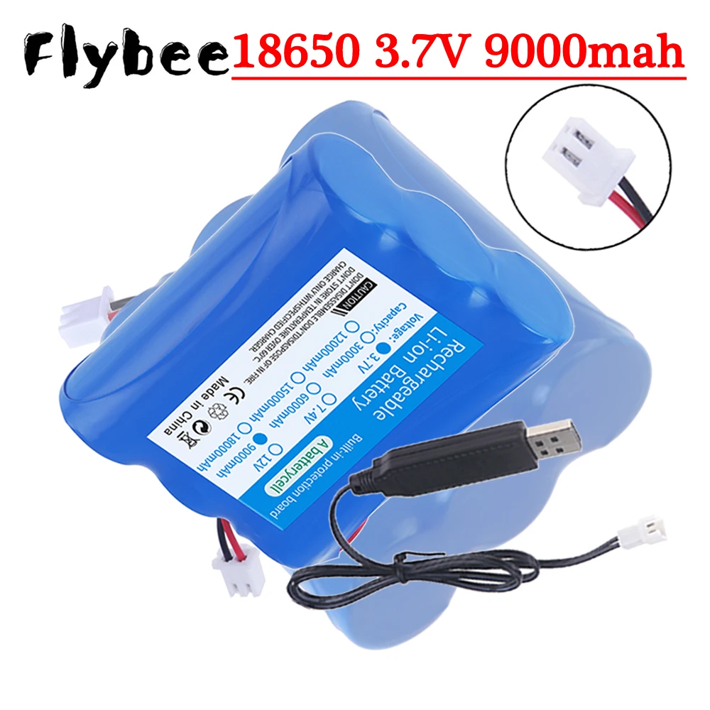 18650 3.7V 9000mAh Lithium-ion Battery Pack for Fishing LED Light, Bluetooth, Speaker, Emergency DIY Batteries with XH2.54-2P