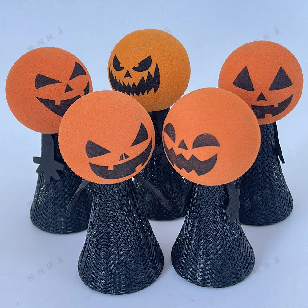 Pumpkin Head Halloween Doll Jump Funny Bounce Jumper EVA Expression Nylon Net Jump Children's Toy Suction Board Packaging