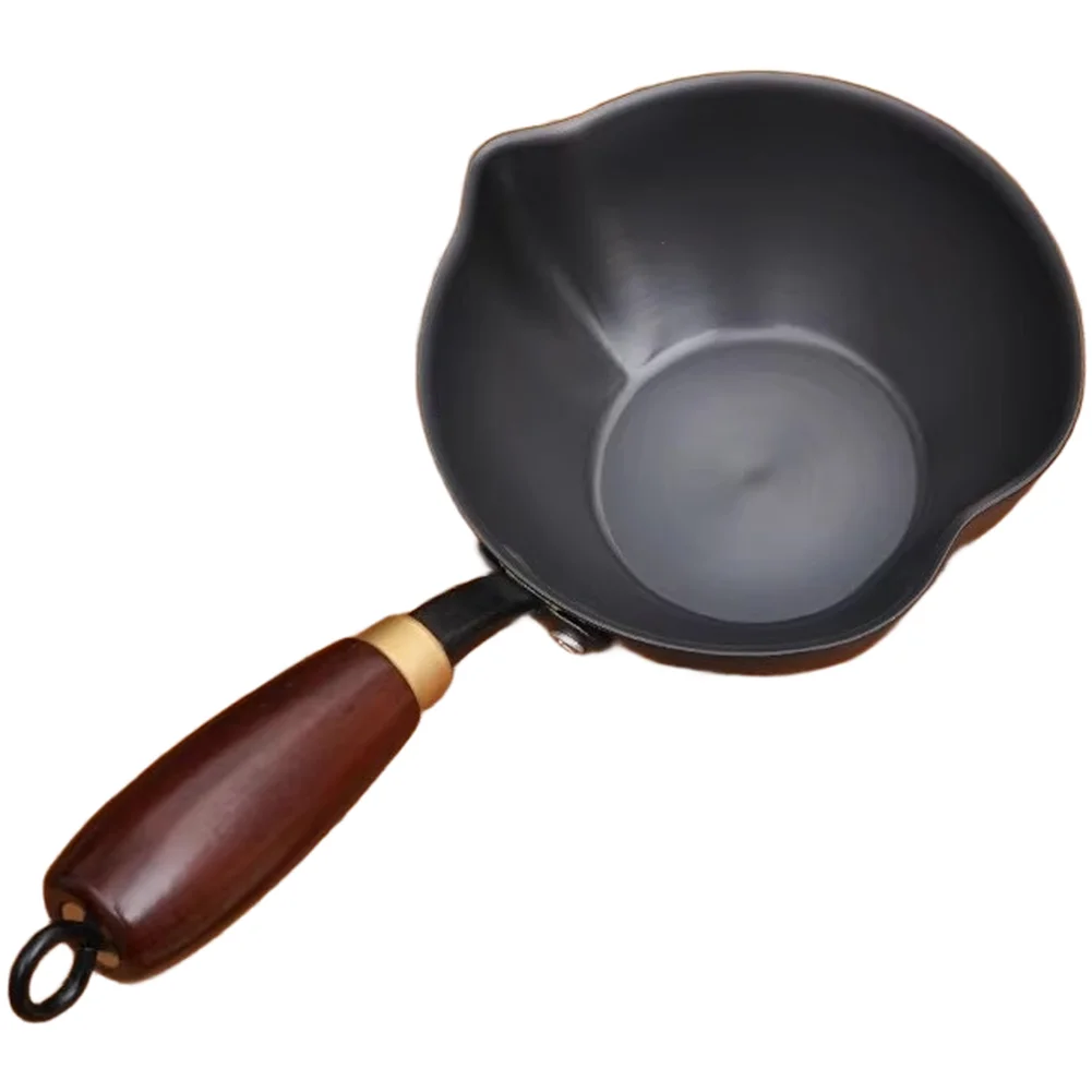 مقبض خشبي صغير على شكل قلب من الحديد الزهر لقلي الزيت والتوابل حتى توزيع الحرارة وصنبور مقاوم للانسكاب #1