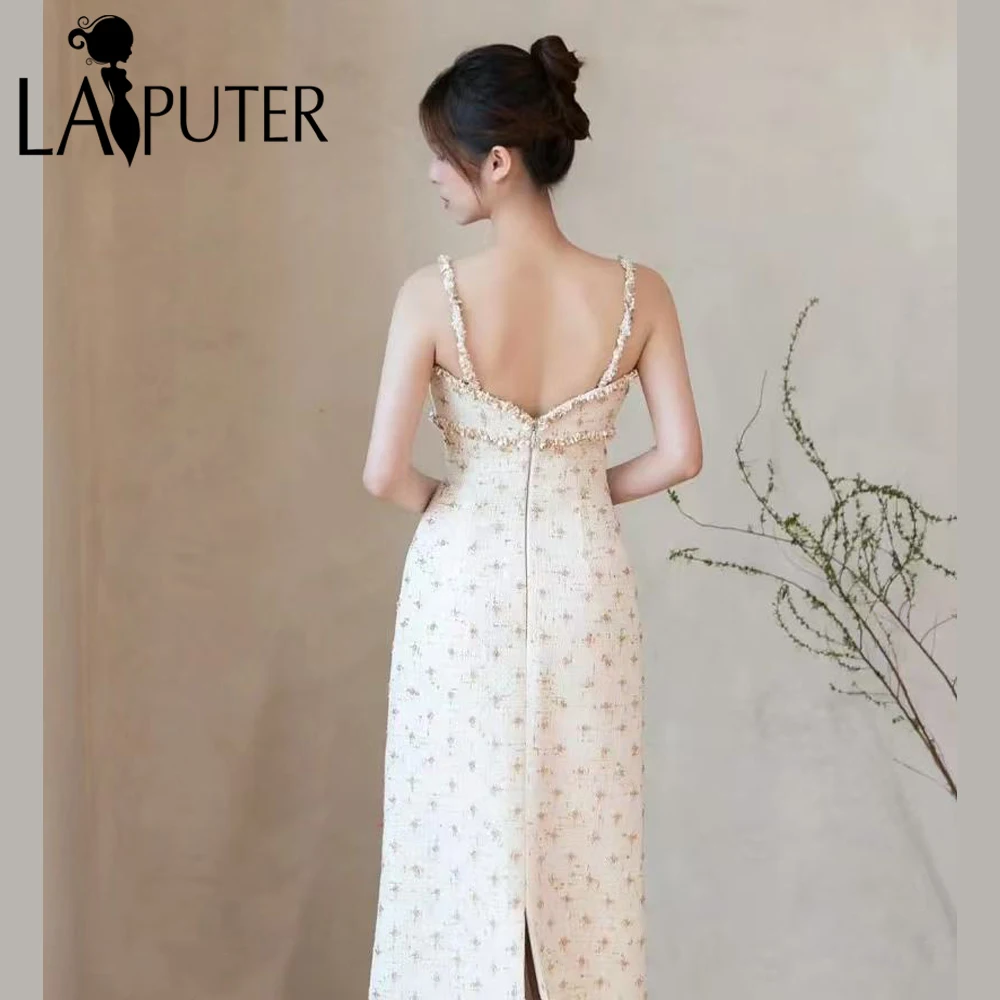 Niedliche Spalte-Blumen-Abendkleider, Empire-Stil, Mädchen-Abschlussballkleid, Muschelperlen, Perlen, Wolle, beige, formelles Kleid für Promis